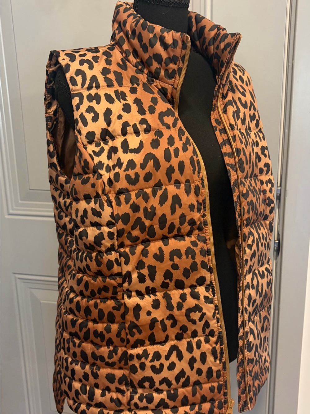 Lands' End Leopard Print Puffer Vest - Brown & Black